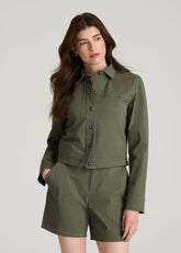 American Tall Discount | Stretch Commuter Military Cropped Cargo Jacket for Tall Women in Olive