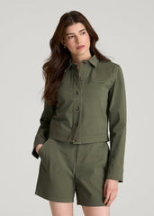 American Tall Discount | Stretch Commuter Military Cropped Cargo Jacket for Tall Women in Olive