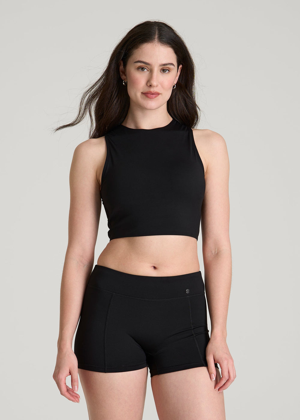 American Tall Sale | Cropped Swim Tank for Tall Women in Deep Black