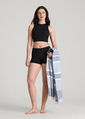 American Tall Sale | Cropped Swim Tank for Tall Women in Deep Black