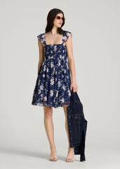 American Tall For Sale | Chiffon Mini Gumdrop Dress for Tall Women in Dark Navy Floral
