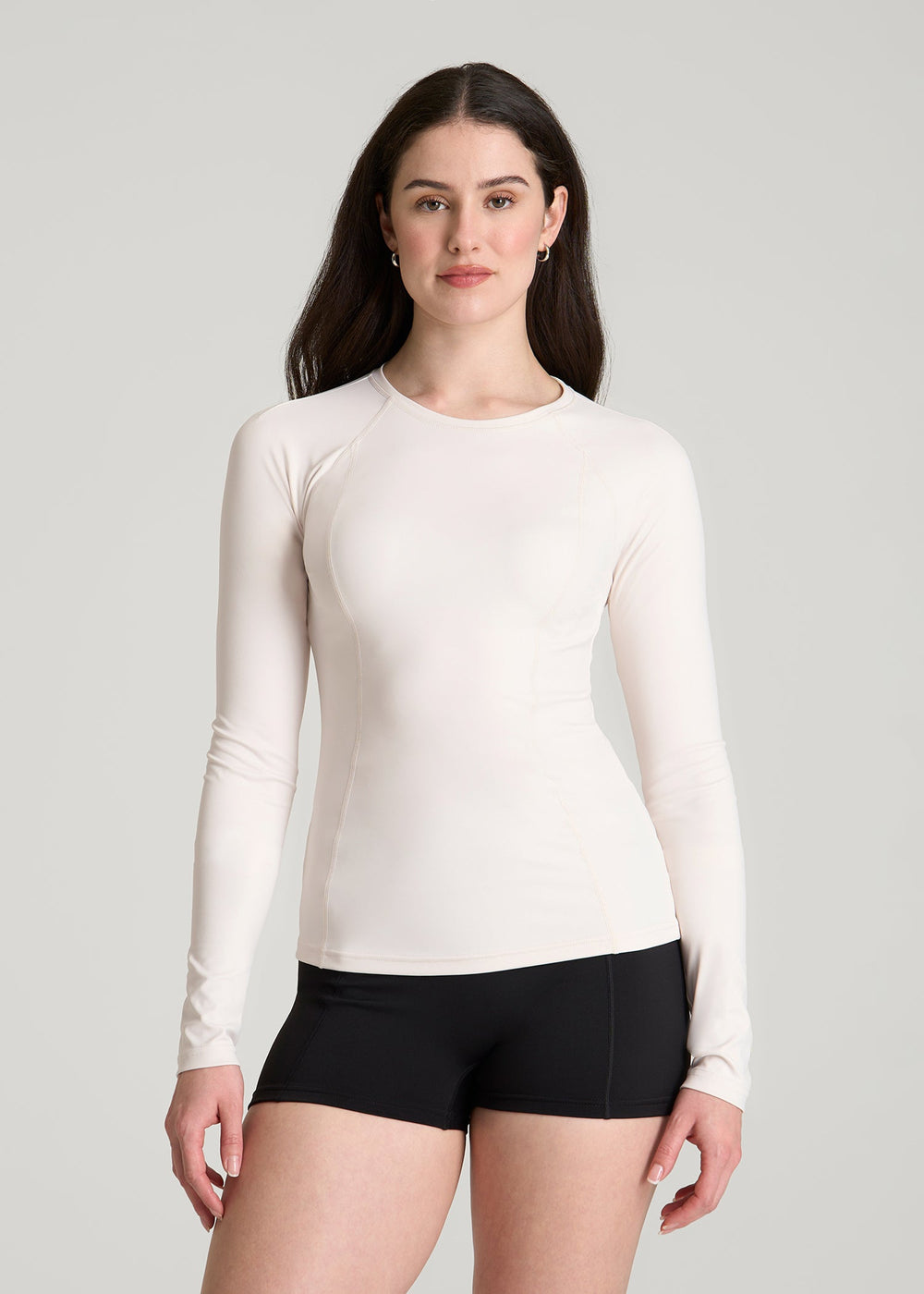 American Tall Online Shop | Long Sleeve Crewneck Rashguard for Tall Women in White Sand