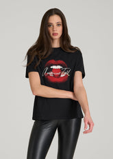 American Tall Discount | Black Cherry Lips Graphic Tee for Tall Women in Black