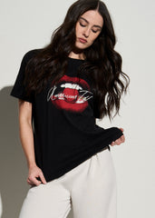 American Tall Discount | Black Cherry Lips Graphic Tee for Tall Women in Black