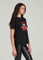 American Tall Discount | Black Cherry Lips Graphic Tee for Tall Women in Black