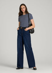 American Tall Online | Cropped Knit Tee for Tall Women in Bold Navy Stripe