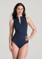 American Tall For Sale | Quarter Zip Cinched One Piece Swimsuit for Tall Women in Navy Blue