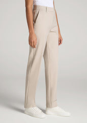 American Tall Online | Flat Front Tapered Dress Pants for Tall Women in Stone