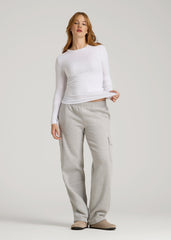 American Tall Outlet | FITTED Ribbed Long Sleeve Tee for Tall Women in White