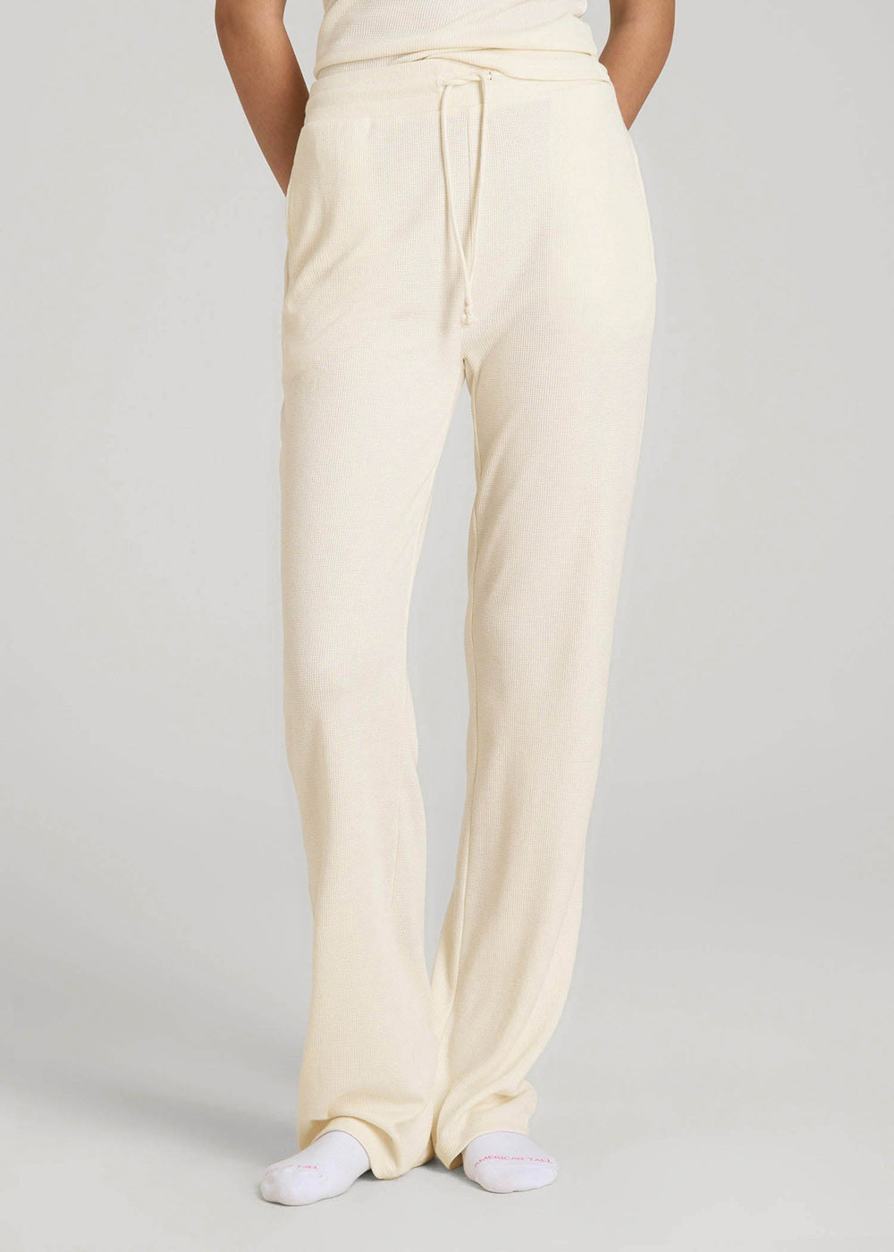 American Tall Online | Open-Bottom Waffle Lounge Pants for Tall Women in White Alyssum