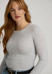 American Tall For Sale | FITTED Ribbed Long Sleeve Tee for Tall Women in Grey Mix