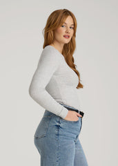 American Tall For Sale | FITTED Ribbed Long Sleeve Tee for Tall Women in Grey Mix