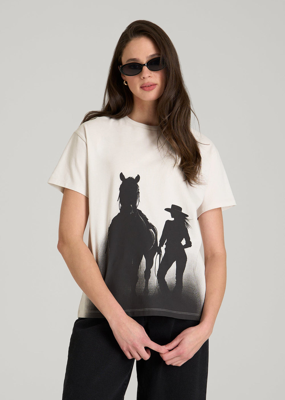 American Tall Outlet | Equestrian Graphic Tee for Tall Women in Sand
