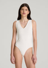 American Tall Online | Cotton Blend Sleeveless V-Neck Bodysuit for Tall Women in White Sand