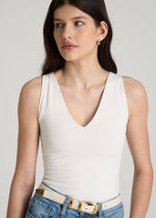 American Tall Online | Cotton Blend Sleeveless V-Neck Bodysuit for Tall Women in White Sand
