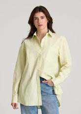 American Tall Online | Oversized Poplin Button Shirt for Tall Women in Lemon Drop Stripe
