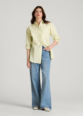 American Tall Online | Oversized Poplin Button Shirt for Tall Women in Lemon Drop Stripe