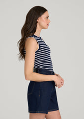 American Tall Sale | Sleeveless Knit Top for Tall Women in Bold Navy Stripe