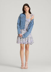 American Tall Outlet | Chiffon Mini Gumdrop Dress for Tall Women in Grey and Lilac Floral
