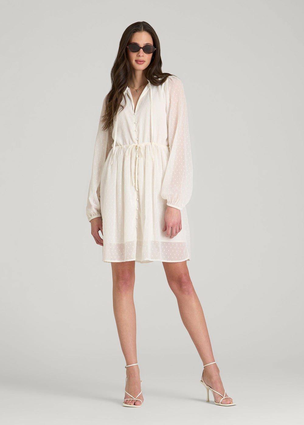 American Tall For Sale | Peasant Chiffon Mini Dress for Tall Women in Antique White