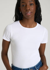 American Tall Discount | Short Sleeve Ribbed Crewneck T-Shirt for Tall Women in Optic White
