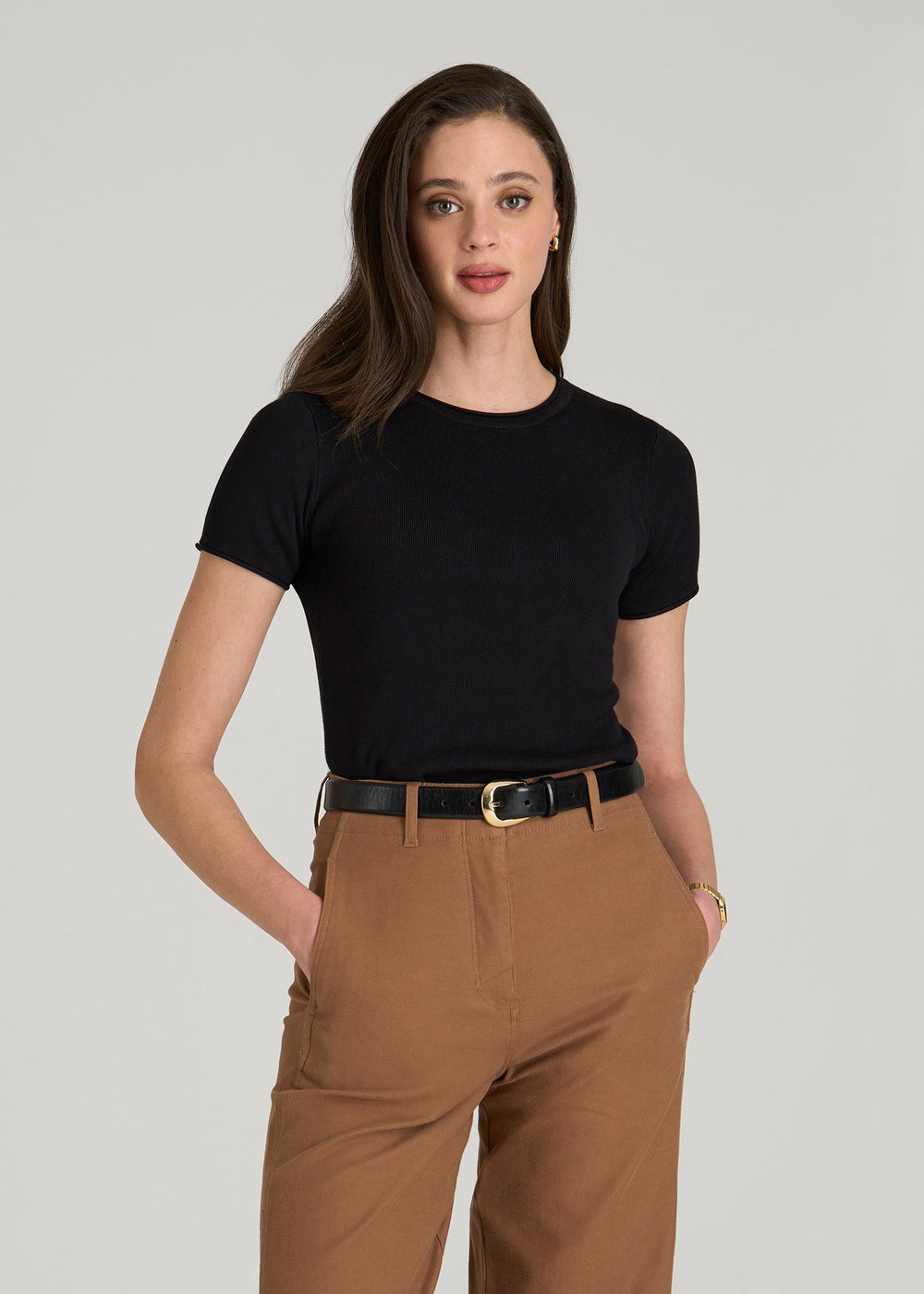 American Tall Online | Cropped Knit Tee for Tall Women in Black