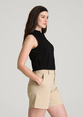 American Tall Discount | Coastal Perforated Sleeveless Polo for Tall Women in Black