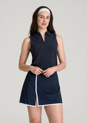American Tall Online | Coastal Perforated Sleeveless Polo for Tall Women in Navy