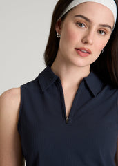 American Tall Online | Coastal Perforated Sleeveless Polo for Tall Women in Navy