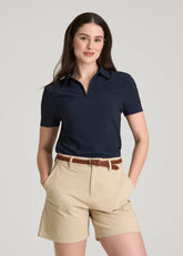 American Tall Sale | Coastal perforated short sleeve golf polo for Tall Women in Navy