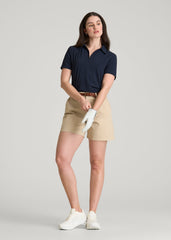 American Tall Sale | Coastal perforated short sleeve golf polo for Tall Women in Navy