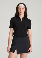 American Tall Outlet | Coastal perforated short sleeve golf polo for Tall Women in Black