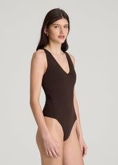 American Tall Online Shop | Cotton Blend Sleeveless V-Neck Bodysuit for Tall Women in Espresso