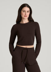 American Tall Discount | Cropped Long Sleeve Waffle Top for Tall Women in Espresso