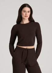 American Tall Discount | Cropped Long Sleeve Waffle Top for Tall Women in Espresso