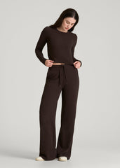 American Tall Discount | Cropped Long Sleeve Waffle Top for Tall Women in Espresso