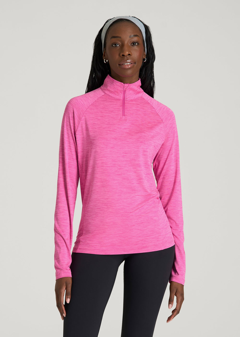 American Tall Outlet | Long Sleeve Quarter-Zip Pullover for Tall Women in Magenta Mix