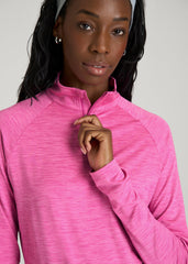 American Tall Outlet | Long Sleeve Quarter-Zip Pullover for Tall Women in Magenta Mix