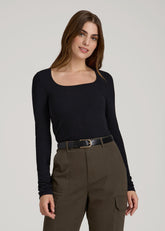 American Tall For Sale | Long Sleeve Ribbed Square Neck Top for Tall Women in Black