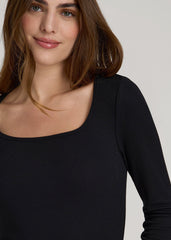 American Tall For Sale | Long Sleeve Ribbed Square Neck Top for Tall Women in Black
