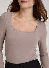 American Tall Online Shop | Long Sleeve Ribbed Square Neck Top for Tall Women in Truly Taupe