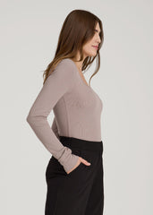 American Tall Online Shop | Long Sleeve Ribbed Square Neck Top for Tall Women in Truly Taupe