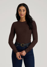 American Tall Online | FITTED Ribbed Long Sleeve Tee for Tall Women in Espresso