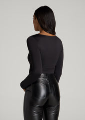 American Tall Outlet | Long Sleeve Square Neck Bodysuit for Tall Women in Black
