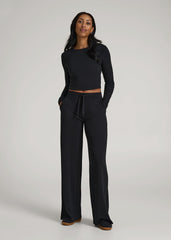 American Tall Sale | Cropped Long Sleeve Waffle Shirt for Tall Women in Black