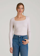 American Tall For Sale | Long Sleeve Ribbed Square Neck Top for Tall Women in Grey Lilac