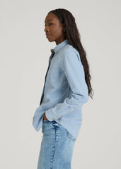American Tall For Sale | Stretch Chambray Shirt for Tall Women in Light Blue Chambray
