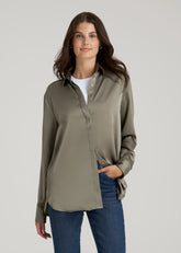 American Tall Discount | Relaxed Button-Up Blouse for Tall Women in Camper Green
