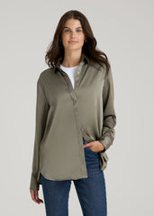 American Tall Discount | Relaxed Button-Up Blouse for Tall Women in Camper Green