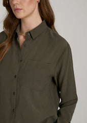 American Tall Online Shop | Relaxed Button-Up Single-Pocket Blouse for Tall Women in Forest Night